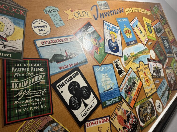 a wall display on the stairs at Castle Tavern, Inverness. 