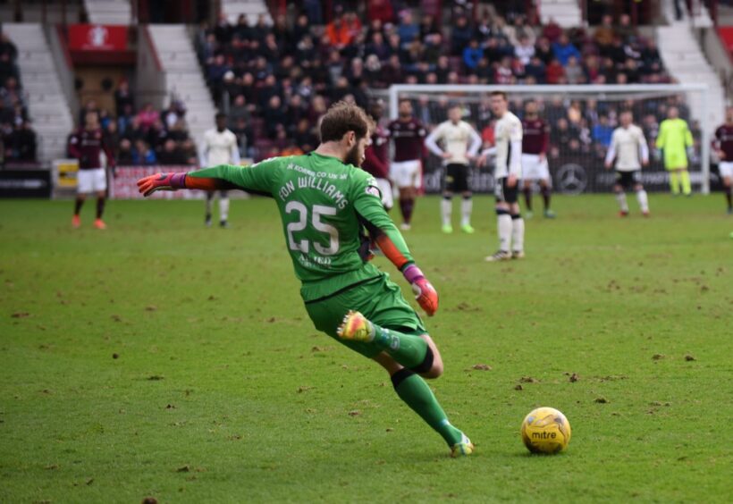 Goalkeeper Owain Fon Williams taking a goal-kick for Inverness Caledonian Thistle against Heart of Midlothian at Tynecastle Stadium, Edinburgh, in an SPFL Premiership match on February 18, 2017. 