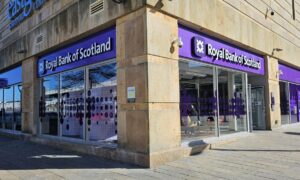 Exterior of new RBS bank on the corner of the Eastgate Shopping Centre.