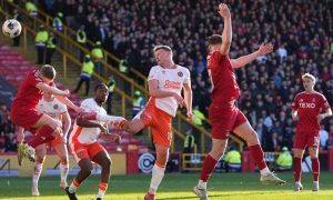 Dundee United's Sam Dalby scores his to make it 2-0 against Aberdeen at Pittodrie. Image: Shutterstock