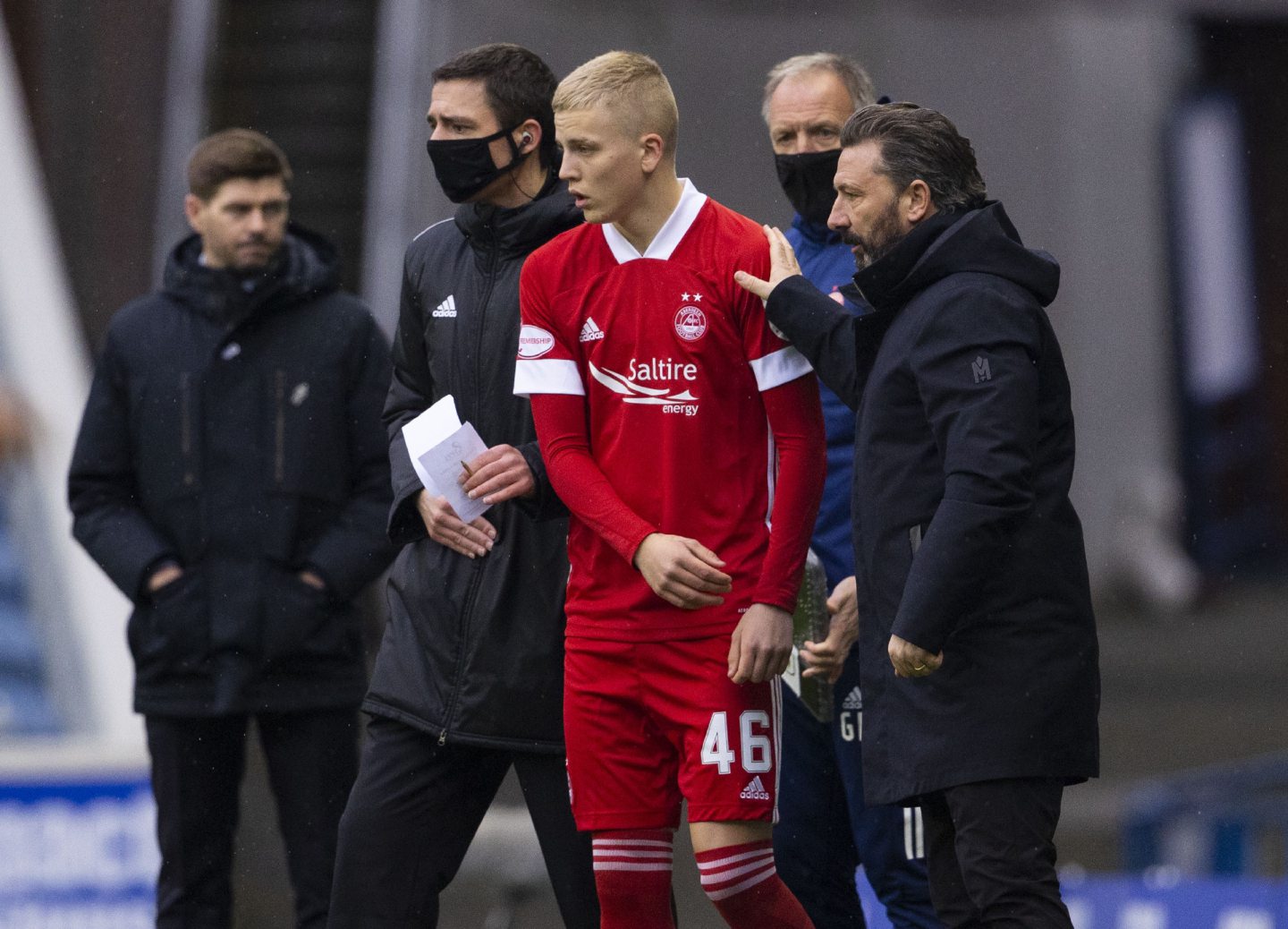 Aberdeen winger Ryan Duncan comes on for his debut as a second half substitute during a Premiership match against Rangers at Ibrox. Image: SNS 