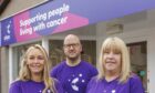 Tessa Forbes, Barry Irvine and Lisa Barnard from Clan Cancer Support outside the new Banchory boutique