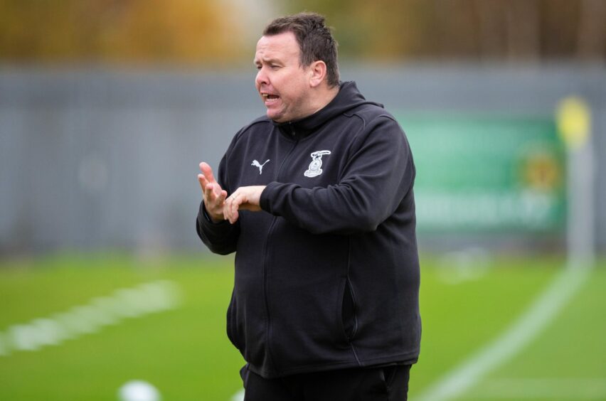Inverness Caledonian Thistle head coach Scott Kellacher on the sidelines during his team's SPFL League One match at Dumbarton on October 26, 2024. 