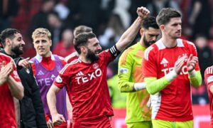 Aberdeen's Graeme Shinnie at full time after the 4-1 Scottish Cup quarter-final win against Queen's Park. Image; SNS