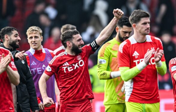 Aberdeen's Graeme Shinnie at full time after the 4-1 Scottish Cup quarter-final win against Queen's Park. Image; SNS