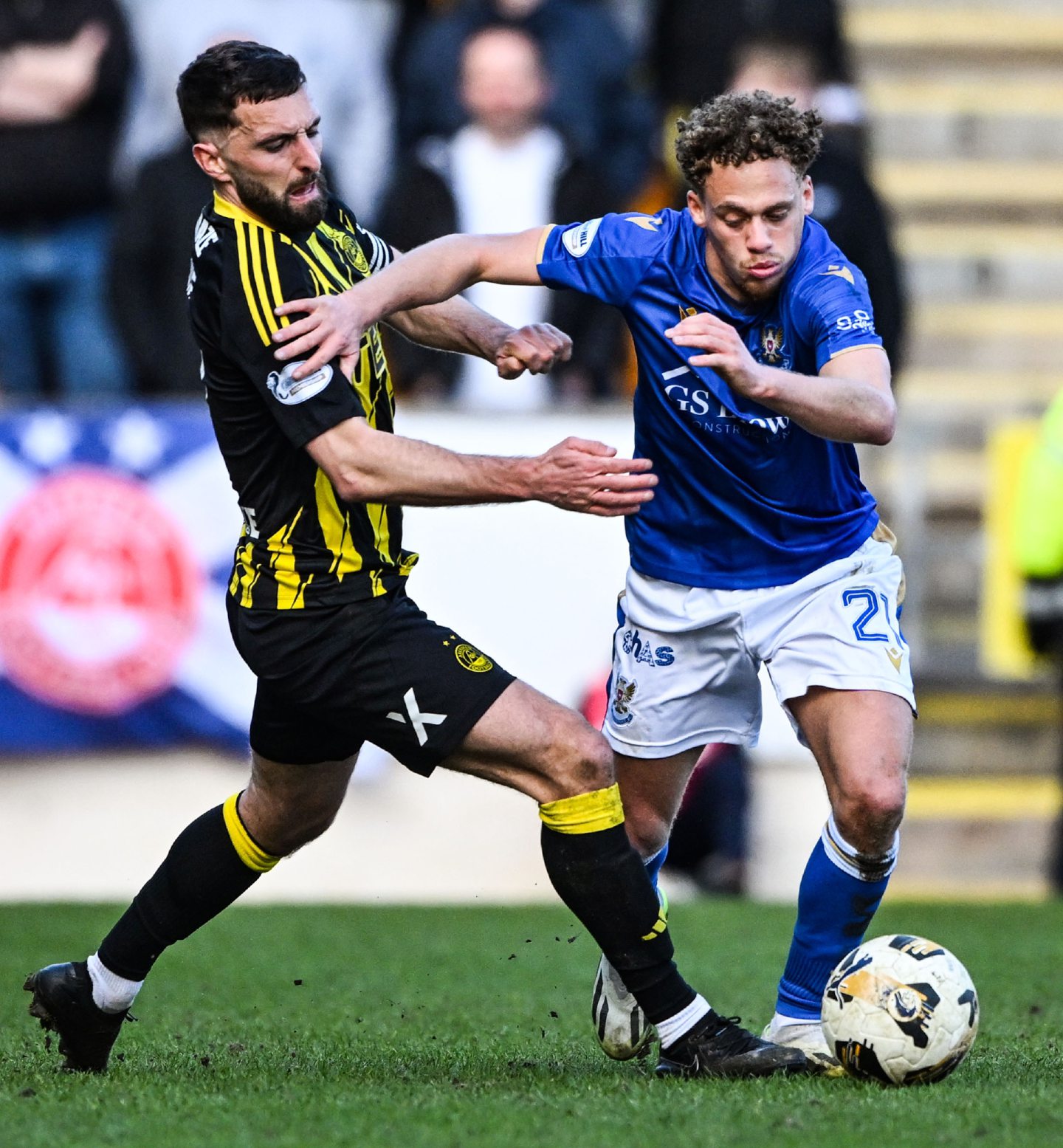 Aberdeen captain Graeme Shinnie and St. Johnstone's Stephen Duke-McKenna in action in a Premiership match in Perth. Image: SNS 