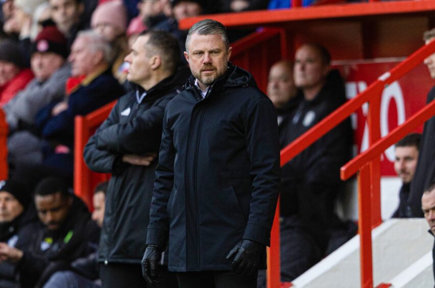 Aberdeen manager Jimmy Thelin during the 4-1 Premiership win against Motherwell at Pittodrie. Image: SNS