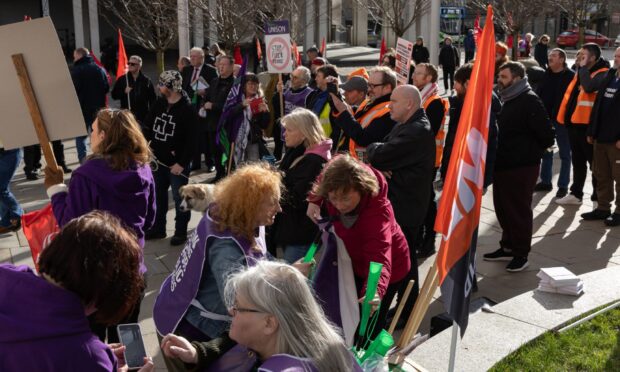 Protestors outside Aberdeen City Council's HQ. Image: Ethan Williams.