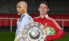 Fraserburgh's Bryan Hay, left, and Formartine United's Stuart Smith, right, with the Morrison Motors (Turriff) Aberdeenshire Shield trophy.
Image created on March 11 2025 ahead of the Aberdeenshire Shield final between Formartine and Fraserburgh.