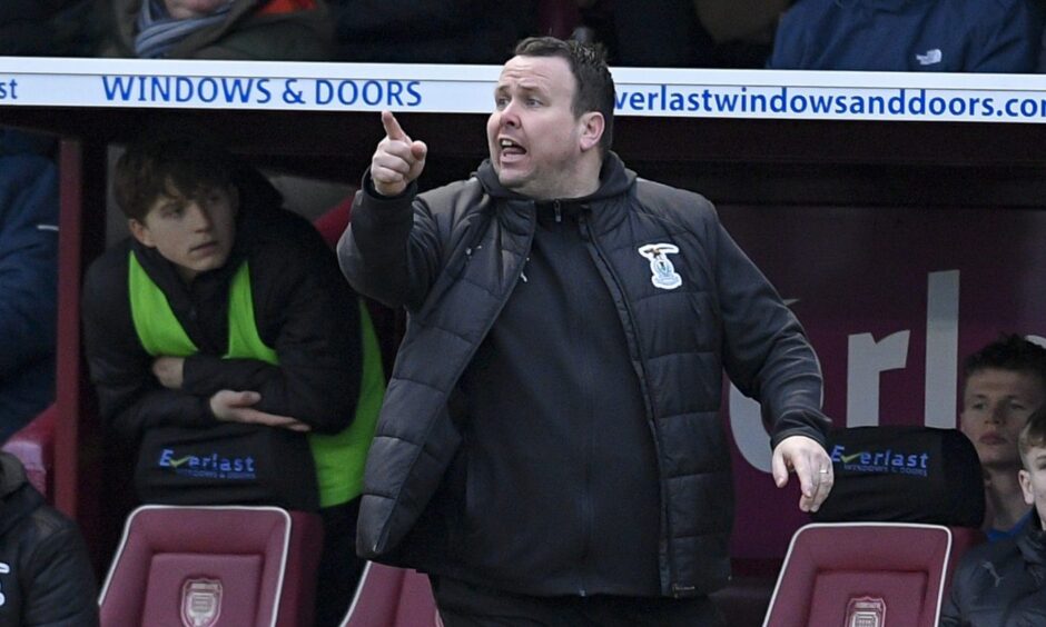 Inverness Caledonian Thistle head coach Scott Kellacher during an SPFL League One match at Gayfield Park, Arbroath, on February 8, 2025.
