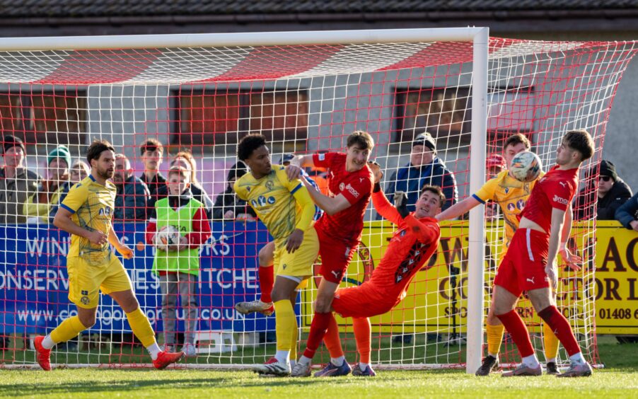 Brechin survive a scare at a Brora corner. Image: Jasperimage.