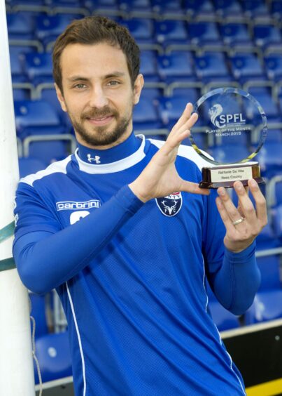 Raffaele De Vita with his Premiership player of the month award in April 2014 as a Ross County player. Pictured at the Global Energy Stadium, Dingwall. 