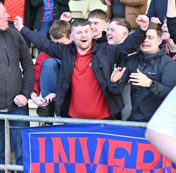 Inverness Caledonian Thistle fans in fine fettle as their side won 1-0 at Dumbarton in SPFL League One on March 8, 2025. 