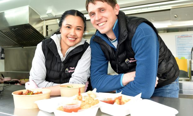 Gift Hardwick with her husband Toby who run 'Thai at Beauly' street food business. Image: Sandy McCook/DC Thomson