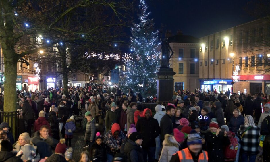 Crown at Elgin Christmas lights switch-on. 