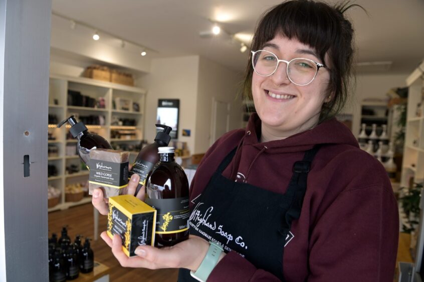 Katie Sims, manager of the Highland Soap companies Oban outlet with their Gorse range of soaps