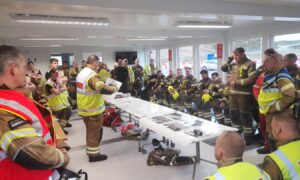 One of the many planning meetings ahead of the major operation at South Harbour. Image: Scottish Fire and Rescue Service