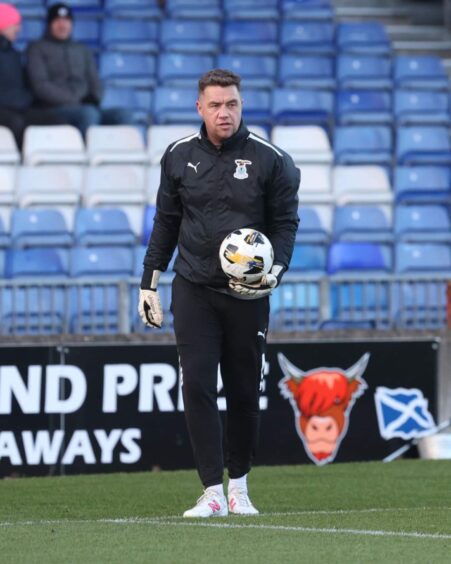 Goalkeeping coach and former Inverness Caledonian Thistle keeper Michael Fraser during a pre-match warm-up on November 15, 2024 at the Caledonian Stadium, Inverness. 