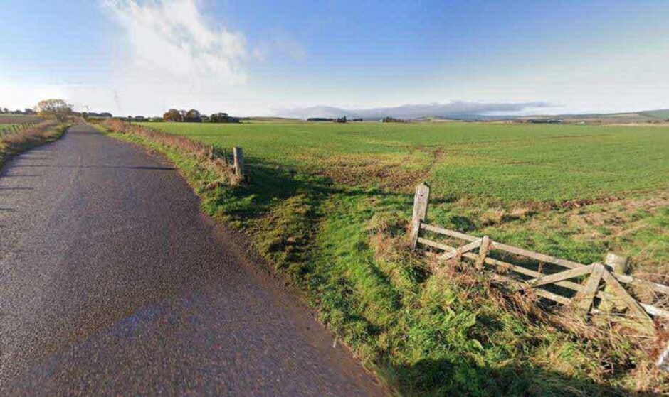 Existing site access for proposed battery storage site. near Laurencekirk