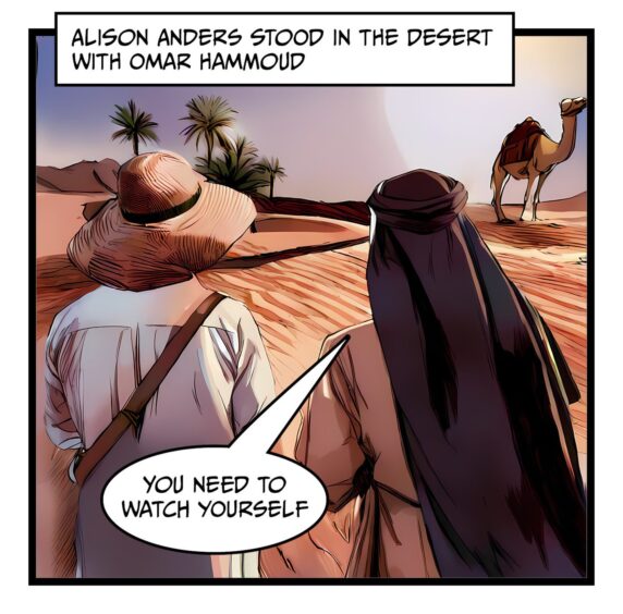 a drawing of Hammoud and Anders in the desert