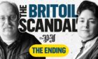 a graphic showing Roy Allen and Alison Anders and the words, The Britoil Scandal: The Ending