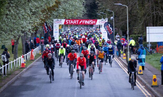 Cyclists set off from the start line at Etape Loch Ness.
