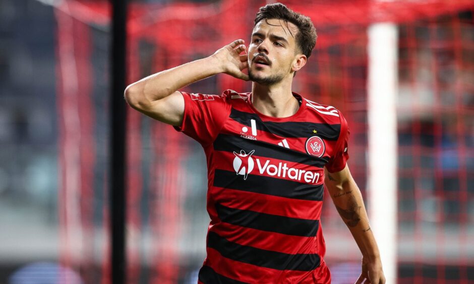 Nicolas Milanovic of Western Sydney Wanderers reacts to the fans after scoring. Image: Shutterstock.