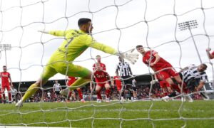 St Mirren's Mikael Mandron scores in a 1-0 win against Aberdeen in Paisley.
