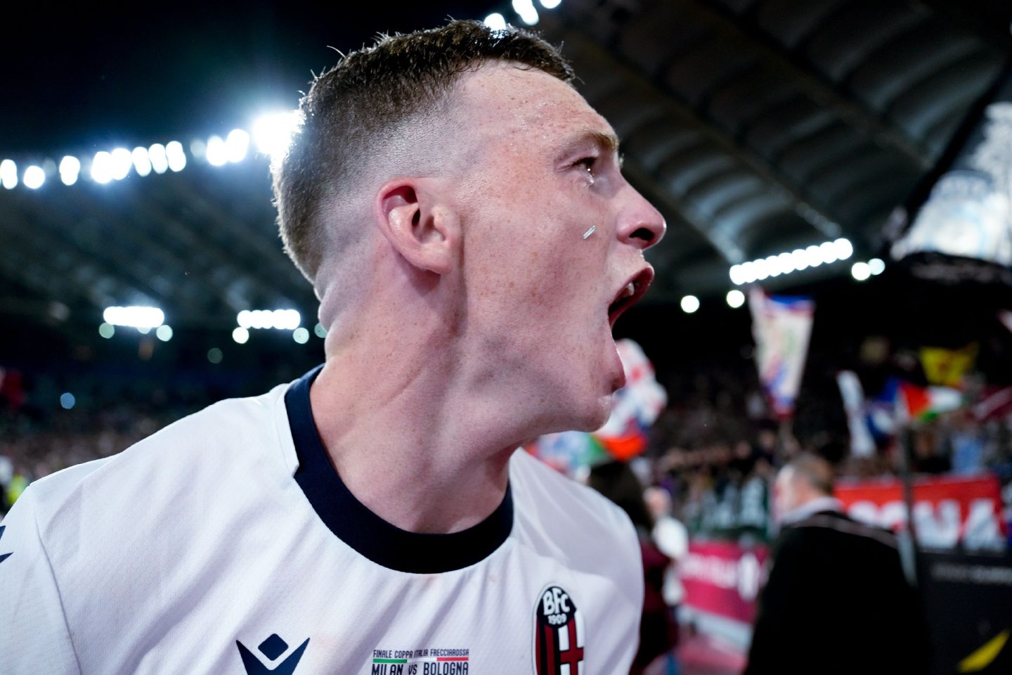 Lewis Ferguson of Bologna FC celebrates winning the Coppa Italia after a 1-0 win against AC Milan in the final.