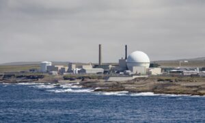 View of Dounreay Nuclear Plant overlooking the water.