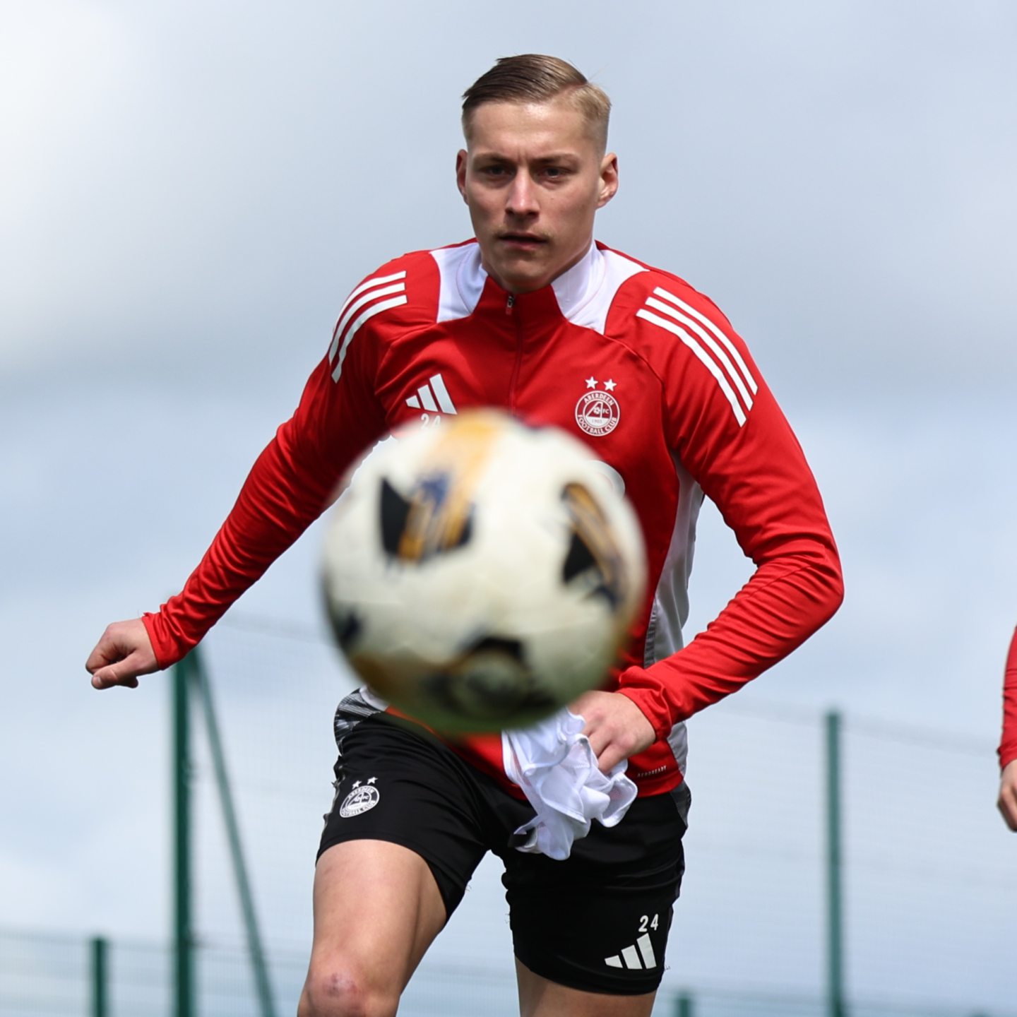 Kristers Tobers during an Aberdeen training session at Cormack Park.