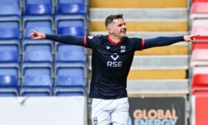 Ross County forward Ronan Hale celebrates scoring against Hearts.