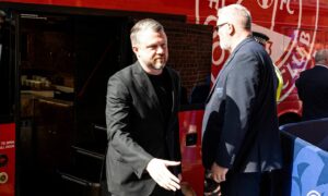 Aberdeen manager Jimmy Thelin during a William Hill arrives at Ibrox ahead of the match against Rangers. Image: SNS.