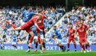 Rangers' John Souttar heads the ball wide of the post against Aberdeen. Image: SNS.