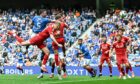 Rangers' John Souttar heads the ball wide of the post against Aberdeen. Image: SNS.