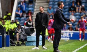 Aberdeen manager Jimmy Thelin during the William Hill Premiership match between Rangers and Aberdeen at Ibrox on May 11. Image: SNS.