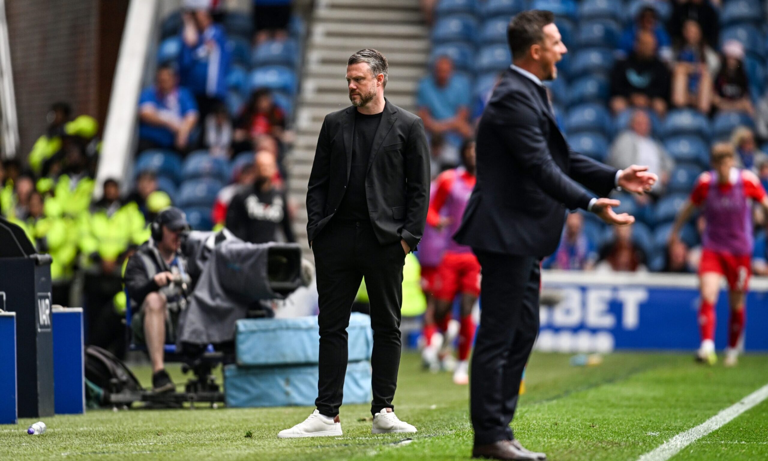 Aberdeen manager Jimmy Thelin during the William Hill Premiership match between Rangers and Aberdeen at Ibrox on May 11. Image: SNS.