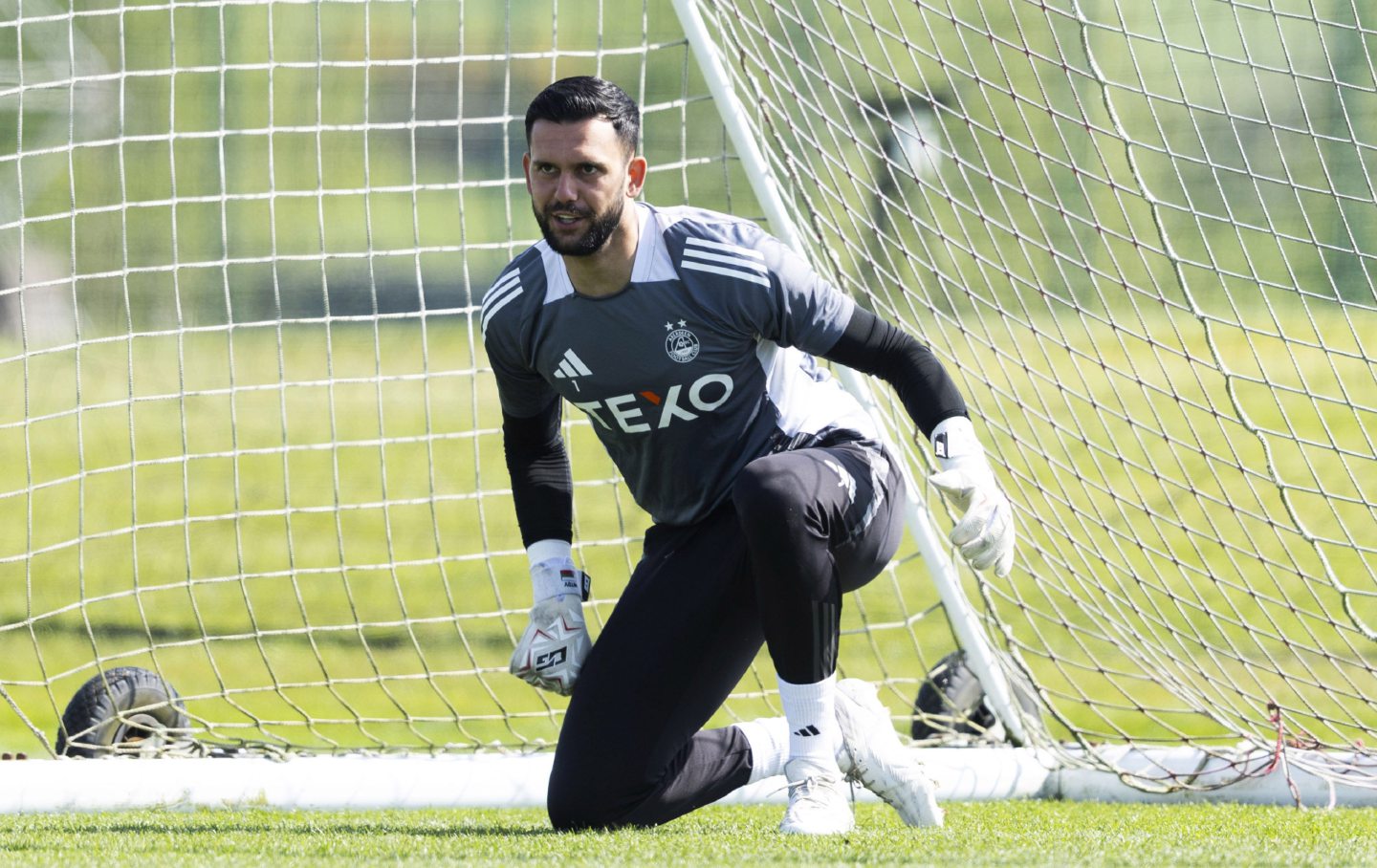 Dimitar Mitov during an Aberdeen training session at Cormack Park ahead of the Celtic game. 