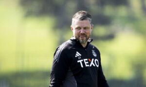 Manager Jimmy Thelin during an Aberdeen training session at Cormack Park ahead of the match with Celtic. Imager: SNS