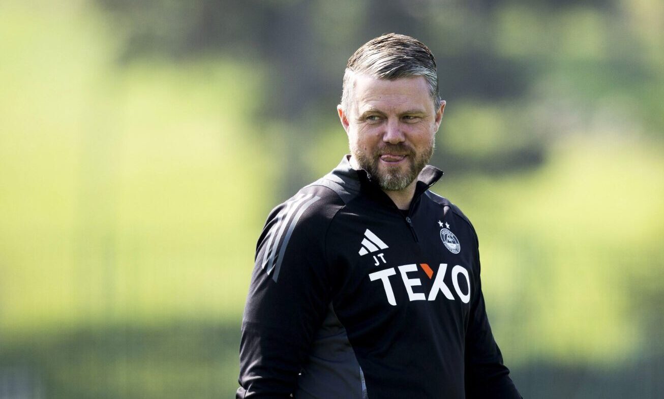 Manager Jimmy Thelin during an Aberdeen training session at Cormack Park ahead of the match with Celtic. Imager: SNS