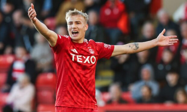 Aberdeen's Topi Keskinen in action during the 5-1 loss to Celtic at Pittodrie.