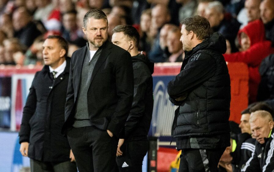 Aberdeen manager Jimmy Thelin on the touchline during the 5-1 defeat by Celtic at Pittodrie. Image: SNS.