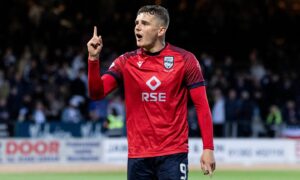 Ronan Hale celebrates netting a late leveller against Dundee.