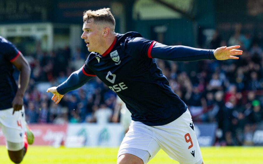 Ronan Hale celebrates his opener against Motherwell. 