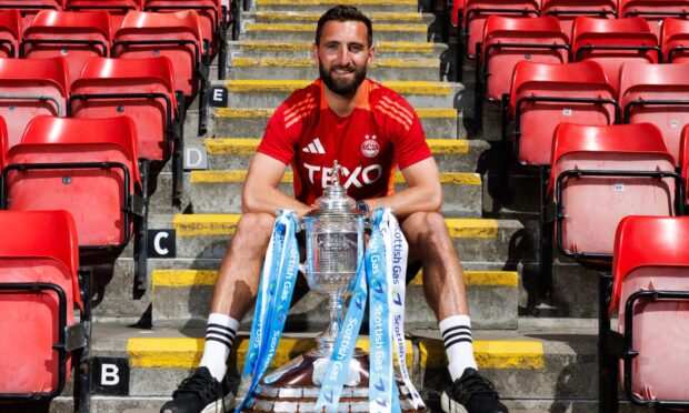 Graeme Shinnie during a Aberdeen FC press conference at Pittodrie Stadium, on May 21, 2025. Image: SNS.