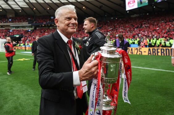 Aberdeen chairman Dave Cormack with the Scottish Cup. Image: SNS.