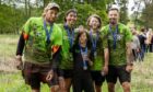 Callum Nickel, Alana Nickel, Atticus Thorsson, Arro Thorsson and Thomas Gullan after their  muddy 5K run. Image: Ethan Williams