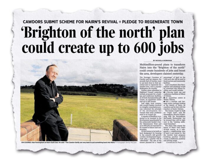 Newspaper headline reading "Brighton of the north plan could create up to 600 jobs"