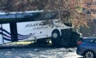 The bus mounted a parked car within the car park before eventually crashing into a tree. Image; Supplied.