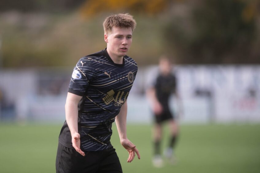 Kilmarnock full-back Ben Brannan, playing while on loan at Inverness Caledonian Thistle, against Cove Rangers in SPFL League One at the Balmoral Stadium, Cove, Aberdeen, on April 5, 2025. 